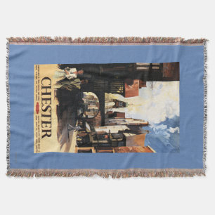 Street View with Couple & Tower Clock Rail Throw Blanket