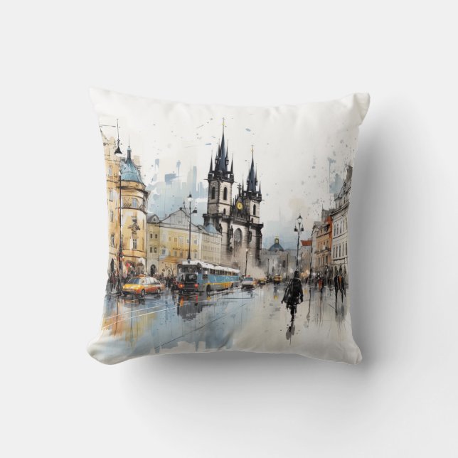 Street watercolor Prague  Cushion (Front)