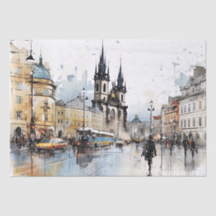 Street watercolor Prague  Tissue Paper
