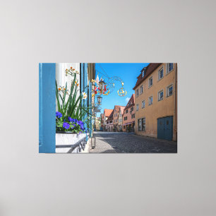 Street with flowers in Rothenburg ob der Tauber Canvas Print