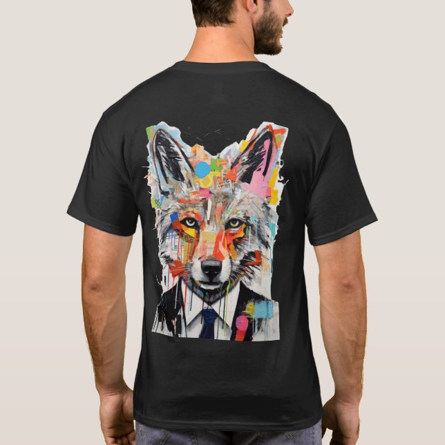 Street Wolf with Playful Cartoon Wolf Portrait T-Shirt (Back)