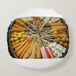 streetfood from a asian market round cushion
