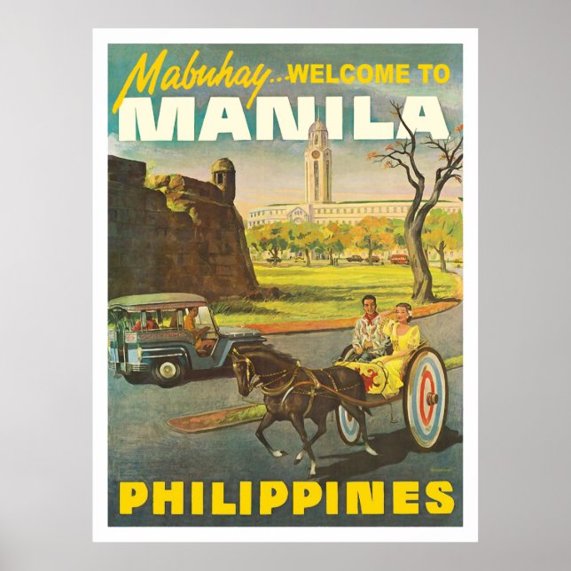 Streets of Manila, Philippines, vintage travel Poster (Front)