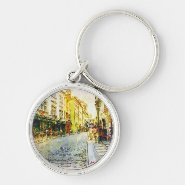 Streets of Old Prague watercolor Key Ring (Front)