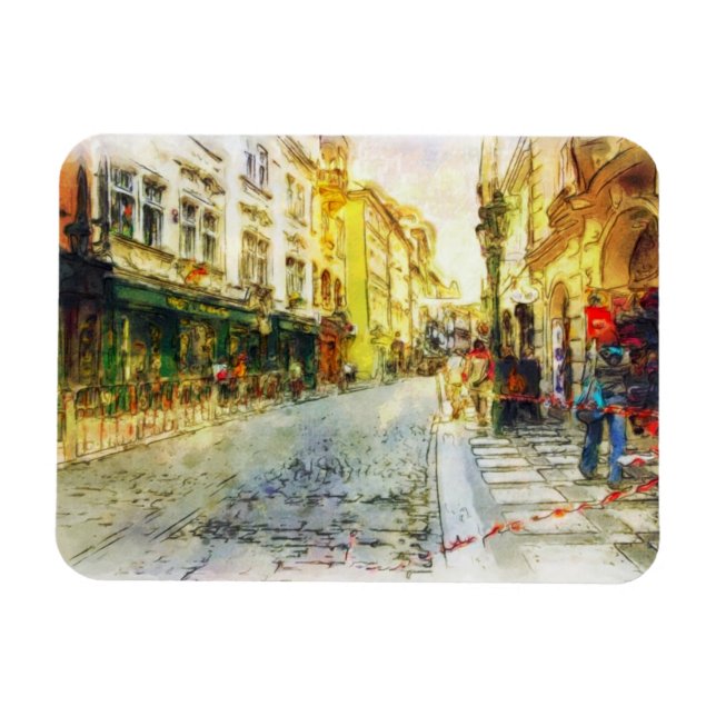 Streets of Old Prague watercolor Magnet (Horizontal)