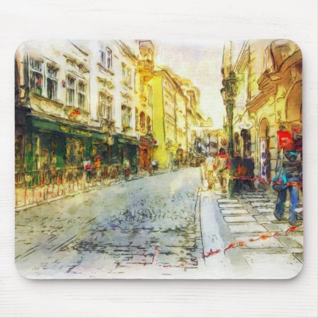 Streets of Old Prague watercolor Mouse Mat (Front)