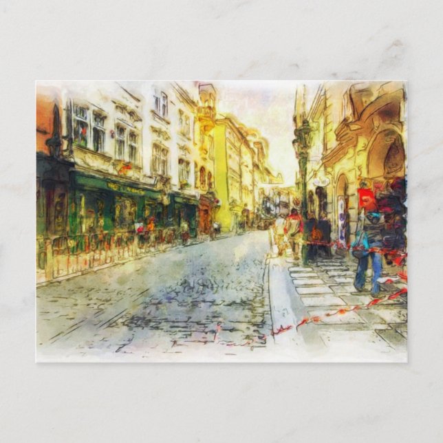 Streets of Old Prague watercolor Postcard (Front)