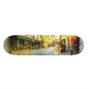 Streets of Old Prague watercolor Skateboard