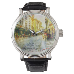 Streets of Old Prague watercolor Watch