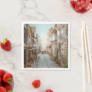 Streets of Paris, France - Pastoral Vintage Art Napkin