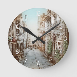 Streets of Paris, France - Pastoral Vintage Art Round Clock