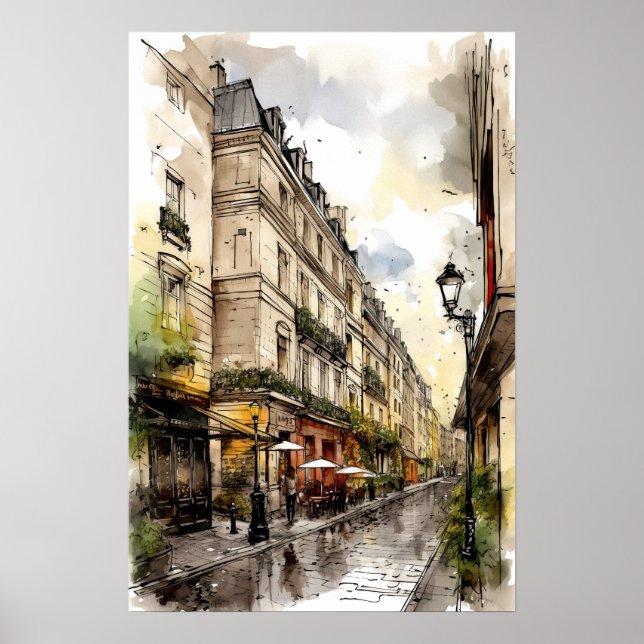 Streets of Paris Watercolor Poster (Front)