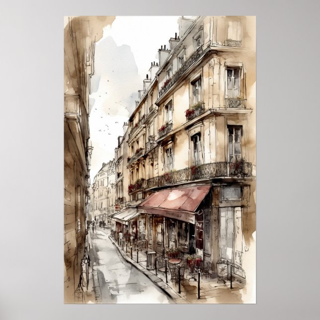 Streets of Paris Watercolor Poster Art (Front)