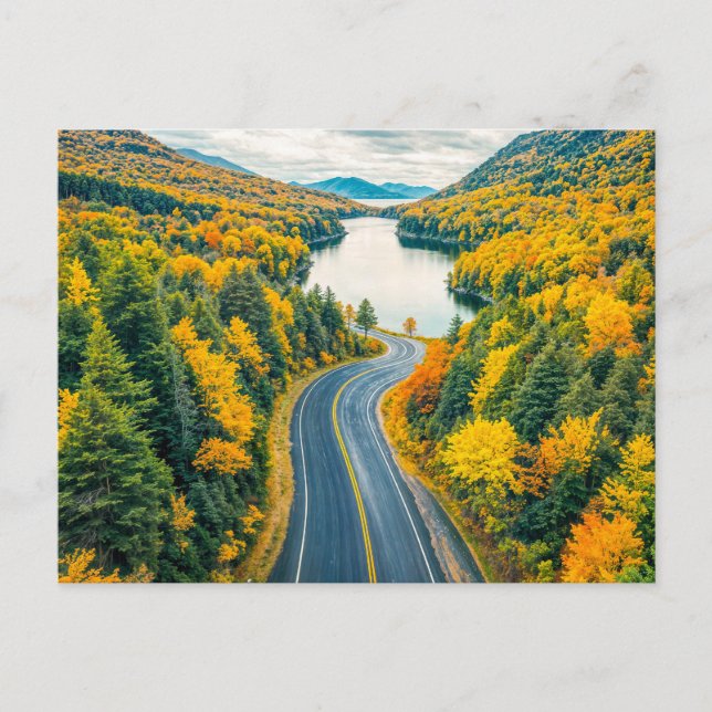 Streets Through Indian Summer Landscape with Lake Holiday Postcard (Front)