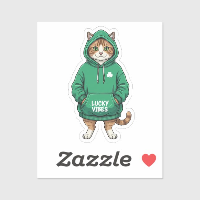 Streetwear Cat In Green Hoodie Lucky Vibes Sticker (Sheet)