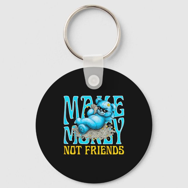 Streetwear Retro Matching Gamma Blue Make Money No Key Ring (Front)