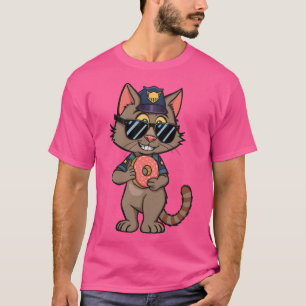 Streetwise Police Cat – 90s Cartoon Donut Cop T-Shirt