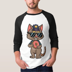 Streetwise Police Cat – 90s Cartoon Doughnut Cop T-Shirt