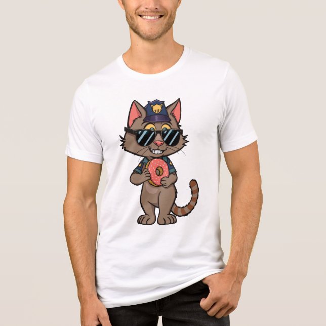 Streetwise Police Cat – 90s Cartoon Doughnut Cop Tri-Blend Shirt (Front)