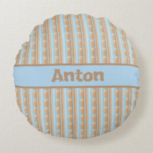 Streifenmuster blau braun grau round cushion