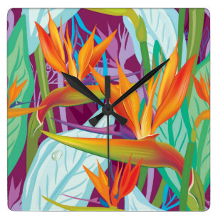 Strelitzia Pattern Square Wall Clock