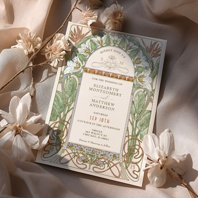 Strelitzia Wedding Invitations Art Nouveau Mucha (Creator Uploaded)