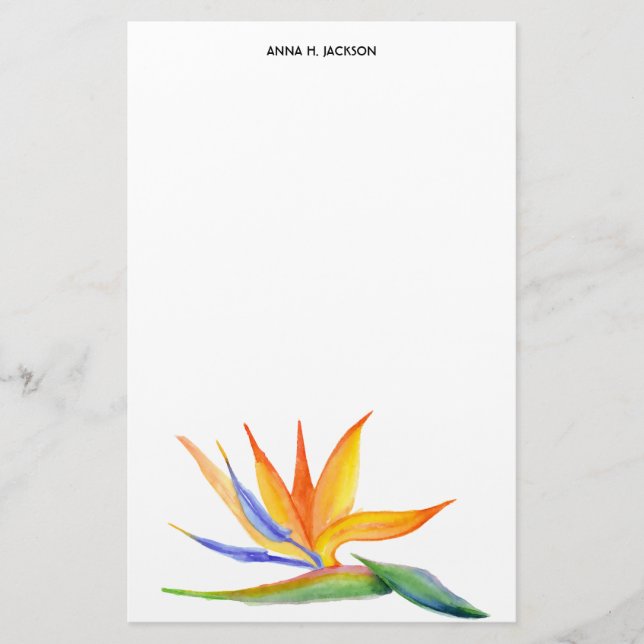 Strelitzia | Yellow Tropical Flower Custom Name Stationery (Front)
