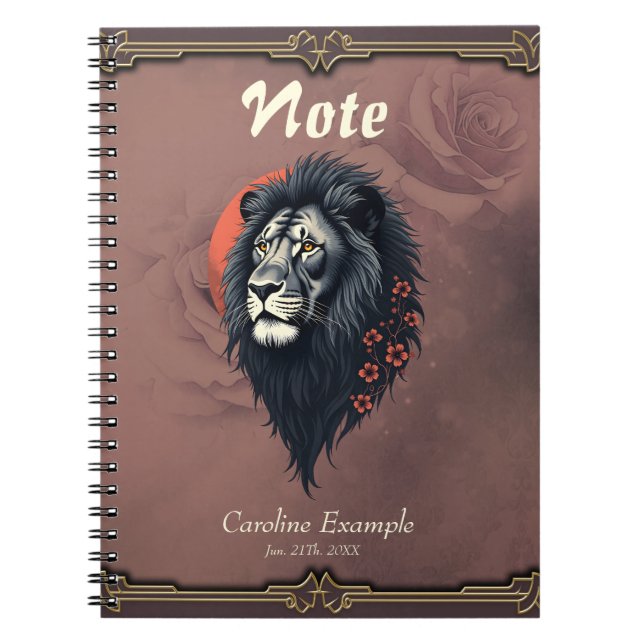 Strength and delicacy united, a black lion notebook (Front)