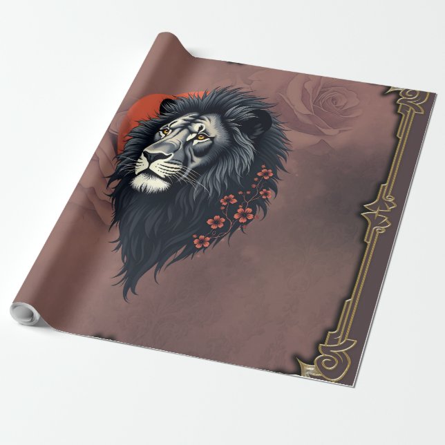Strength and delicacy united, a black lion wrapping paper (Unrolled)