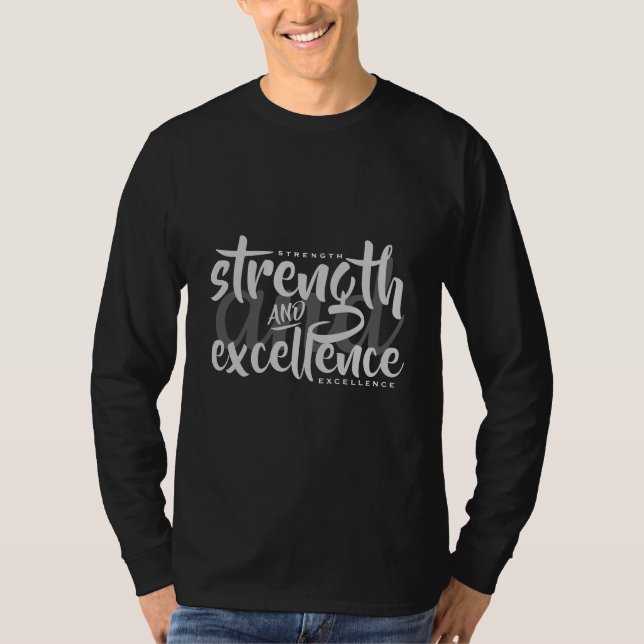 Strength And Excellence Mens Black Long Sleeve T-Shirt (Front)