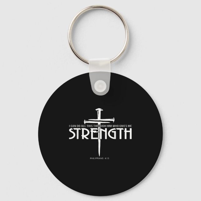 Strength And Nail Cross Bible Verse Christian  Key Ring (Front)