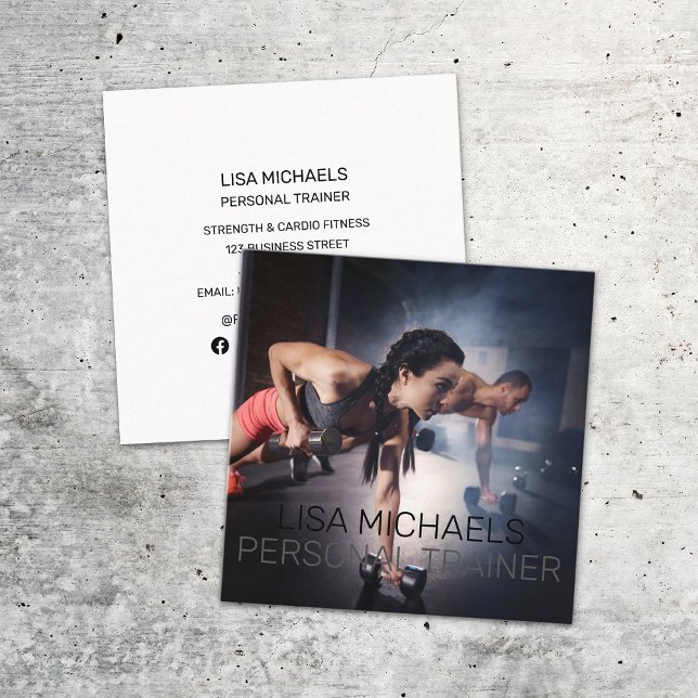 Strength Cardio Sports Fitness Personal Trainer Square Business Card (Creator Uploaded)