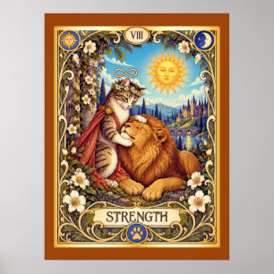 Strength Cat Tarot - Courage and Compassion Poster