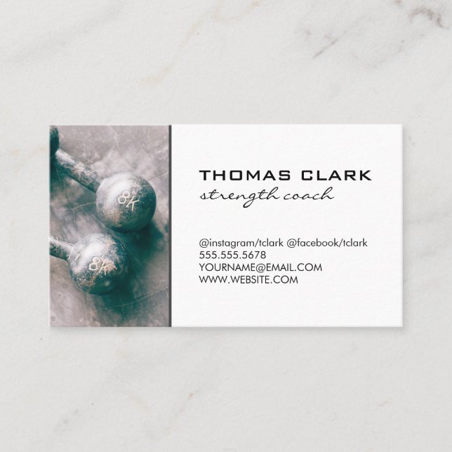 Strength Coach Arm Flexing | Weights Business Card (Front)