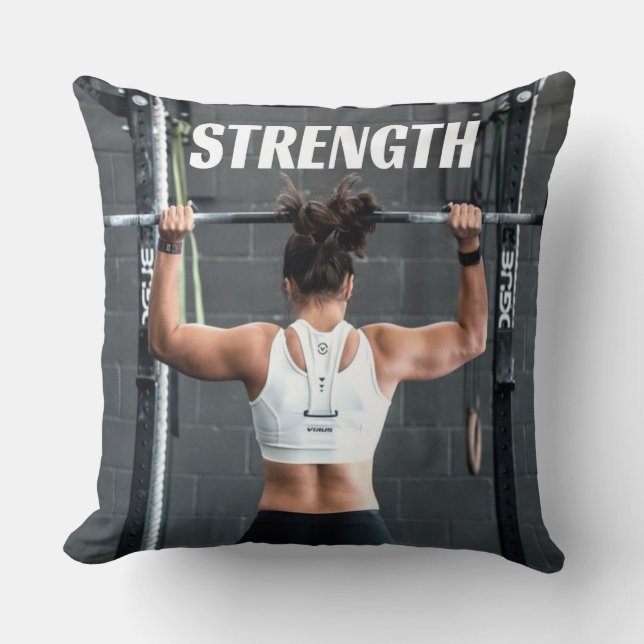 Strength Fittness Women Muscle Worout Motivational Cushion (Front)