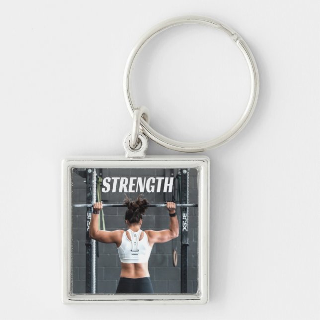 Strength Fittness Women Muscle Worout Motivational Key Ring (Front)