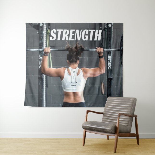 Strength Fittness Women Muscle Worout Motivational Tapestry (In Situ (Horizontal))