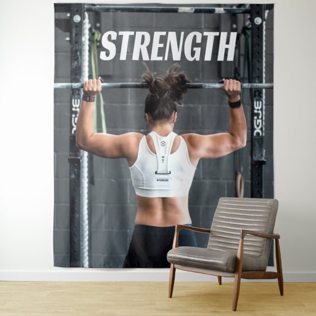 Strength Fittness Women Muscle Worout Motivational Tapestry (In Situ)