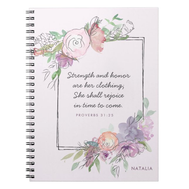 Strength & Honour Proverbs 31 Pastel Floral Frame Notebook (Front)