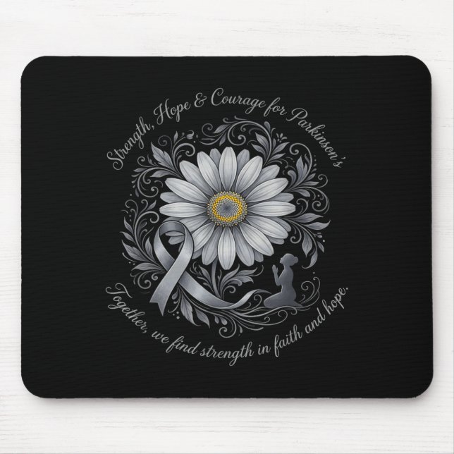Strength hope courage parkinson's awareness daisy mouse mat (Front)