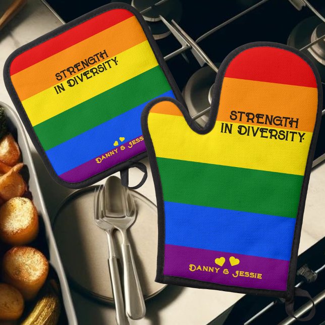 Strength in Diversity. LGBT Rainbow Flag Pride Day Oven Mitt & Pot Holder Set (Creator Uploaded)