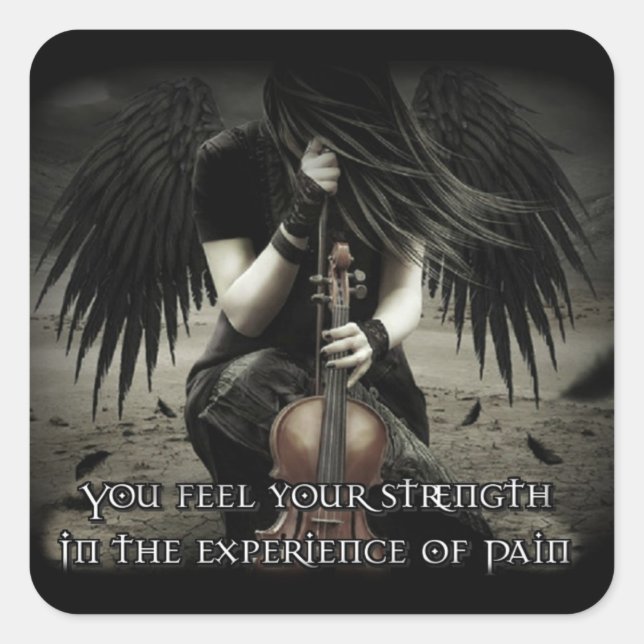 "Strength In Pain" Angel Square Sticker (Front)