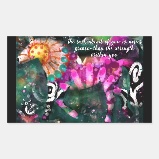 Strength Inspirational Abstract Whimsical Horse Rectangular Sticker (Front)