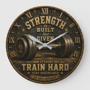 Strength Is Built Not Given Home Gym Fitness Large Clock