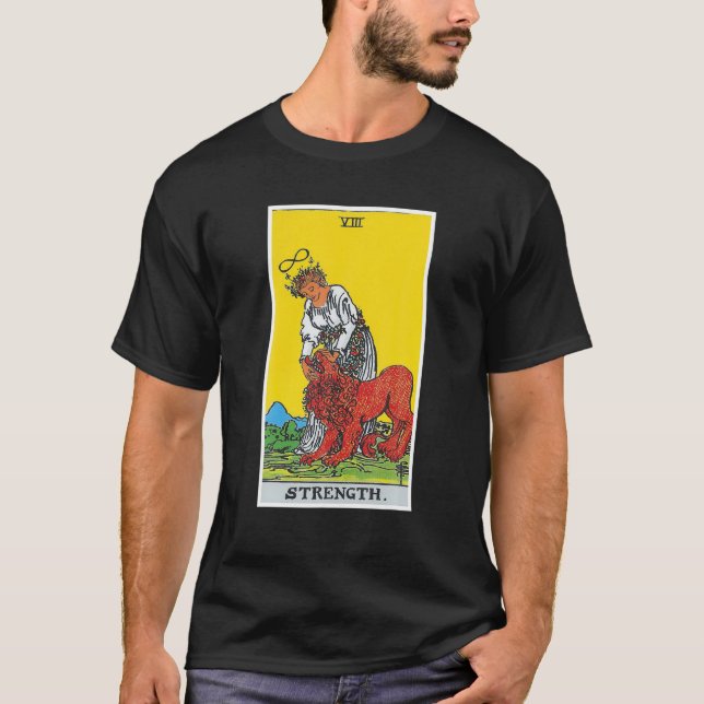 Strength Tarot Card Occult Beliefs Divination Magi T-Shirt (Front)