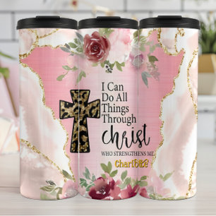 Strength Through Christ: Leopard Cross Thermal Tumbler