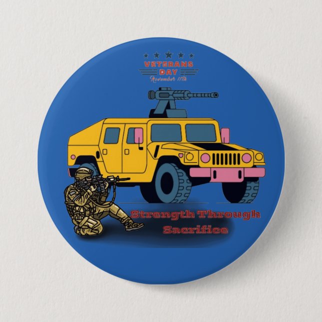 Strength through sacrifice medium blue 7.5 cm round badge (Front)