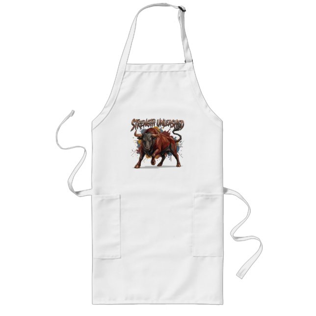 Strength Unleashed Charging Bull Graphic Design Long Apron (Front)