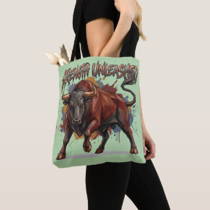 Strength Unleashed Charging Bull Graphic Design Tote Bag