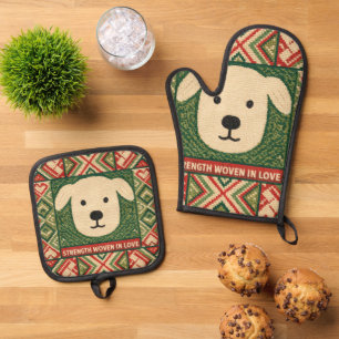 Strength Woven in Love – Meaningful Typography Oven Mitt & Pot Holder Set